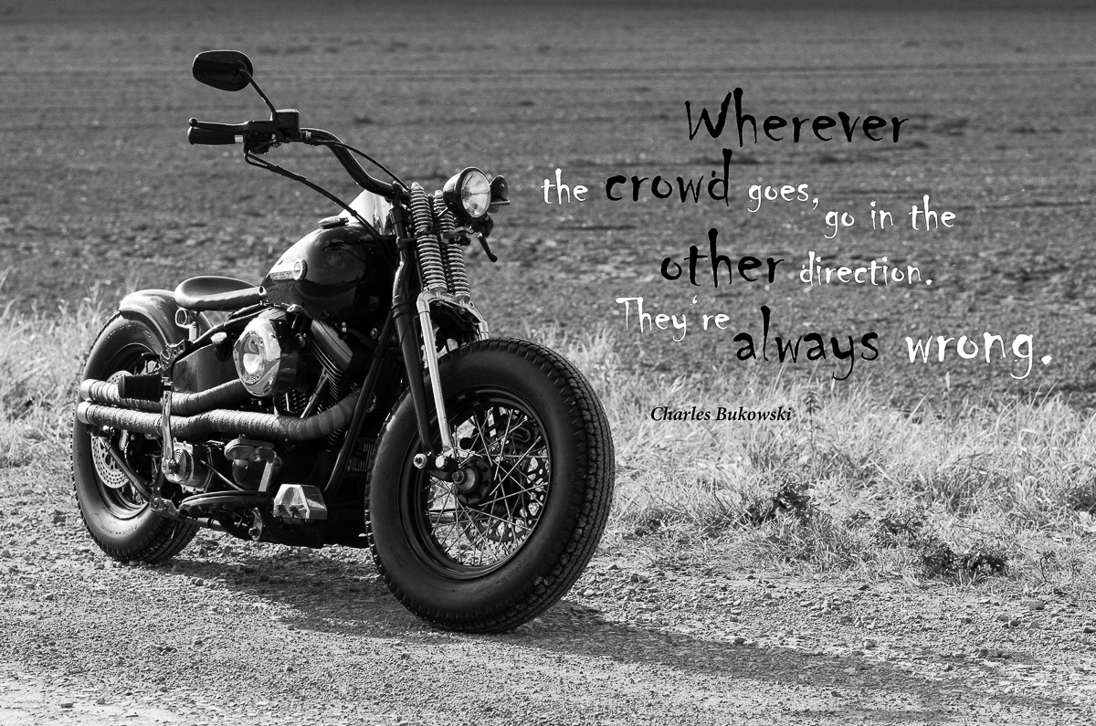 Evo Harley Davidson mit Zitat Bukowski